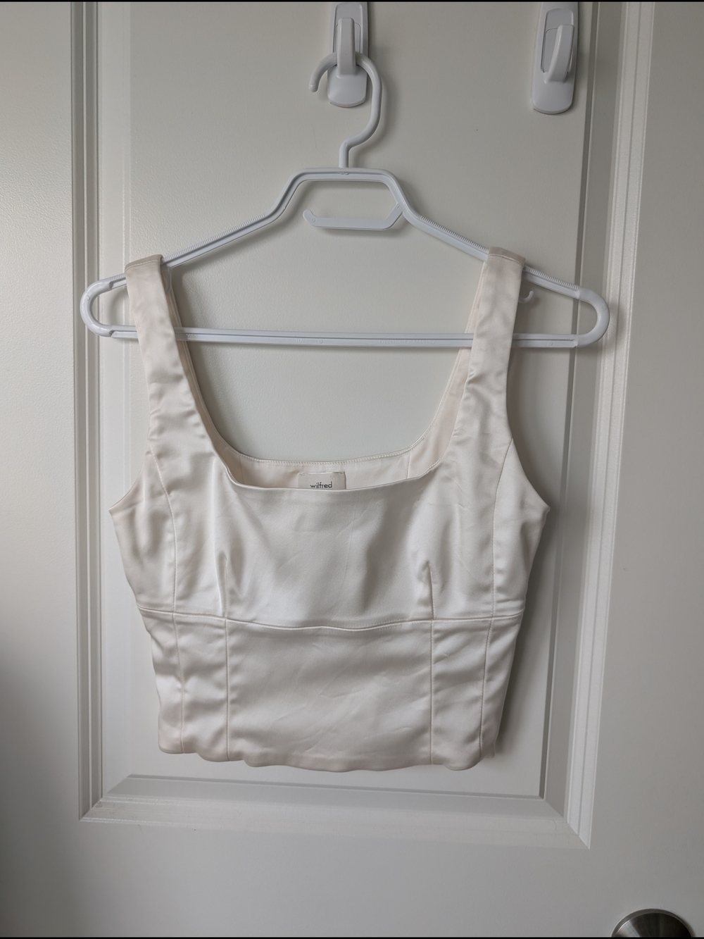 Wilfred White Satin Square-Neck Cropped Tank